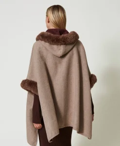 Poncho Aus Tuch Und Pelzimitat