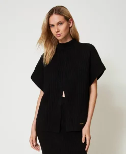 Poncho-Pullover Mit Rippenmuster