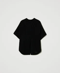Poncho-Pullover Mit Rippenmuster