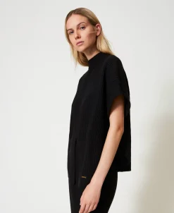Poncho-Pullover Mit Rippenmuster