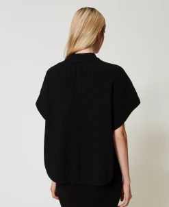 Poncho-Pullover Mit Rippenmuster