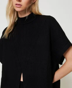 Poncho-Pullover Mit Rippenmuster
