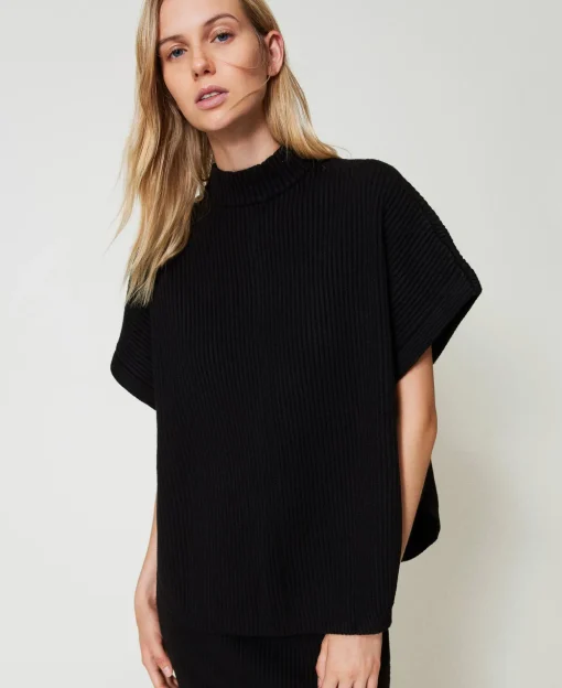 Poncho-Pullover Mit Rippenmuster