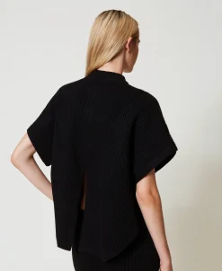 Poncho-Pullover Mit Rippenmuster