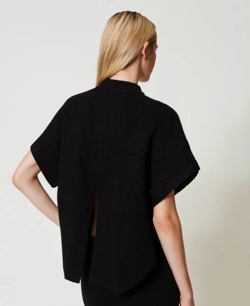Poncho-Pullover Mit Rippenmuster