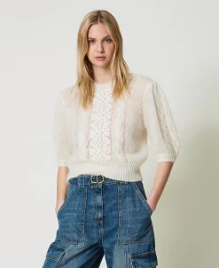 Pullover Aus Wolle Und Mohair Mit Spitze