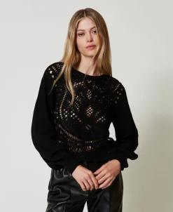 Pullover Aus Wollmischung Mit Häkelarbeit