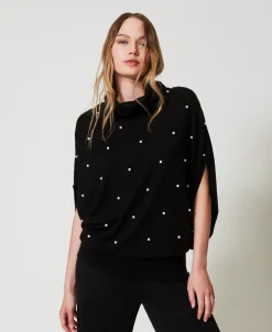 Pullover Aus Wollmischung Mit Aufgestickten Perlen