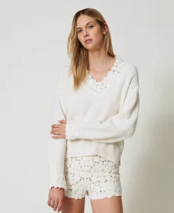 Pullover Aus Wollmischung Mit Stickerei