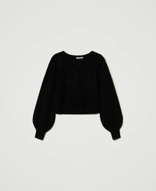 Pullover Aus Wollmischung Mit Häkelarbeit