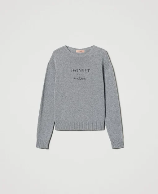 Pullover Aus Wollmischung Mit Sticklogo