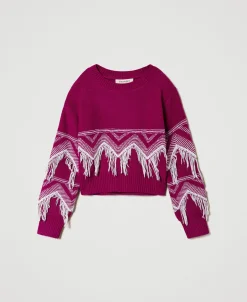 Pullover Aus Wollmischung Mit Fransen