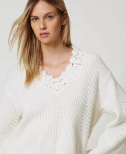 Pullover Aus Wollmischung Mit Stickerei