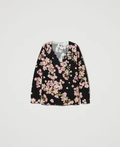 Pullover Mit Blumenprint Und Spitze
