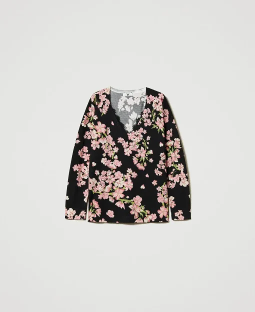 Pullover Mit Blumenprint Und Spitze