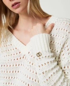 Pullover Mit Durchbruchmuster Und Pailletten