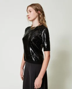 Pullover Mit Ganzflächig Aufgestickten Pailletten