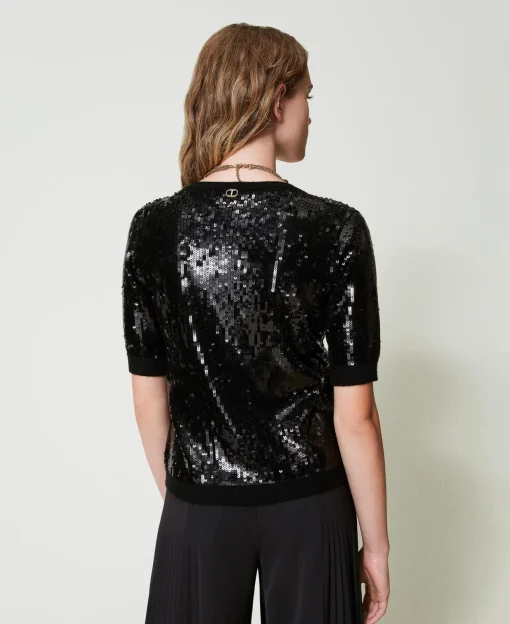 Pullover Mit Ganzflächig Aufgestickten Pailletten