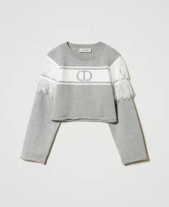 Pullover Mit Oval T Aus Jacquard Und Fransen