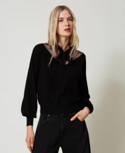 Pullover Mit Spitze Und Schleife
