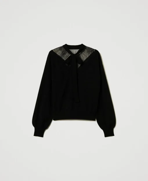 Pullover Mit Spitze Und Schleife
