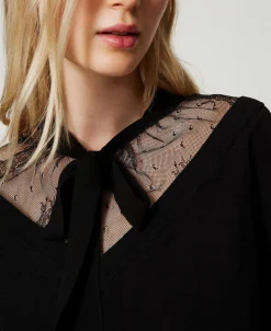 Pullover Mit Spitze Und Schleife