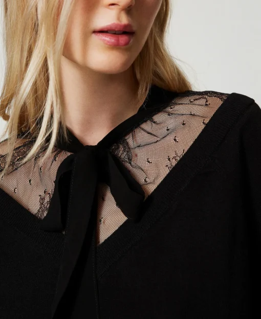 Pullover Mit Spitze Und Schleife