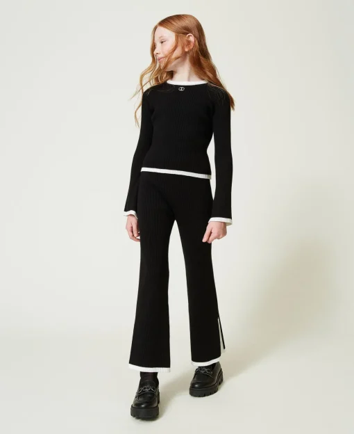 Pullover Und Weite Hose Mit Rippenmuster