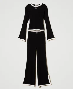 Pullover Und Weite Hose Mit Rippenmuster