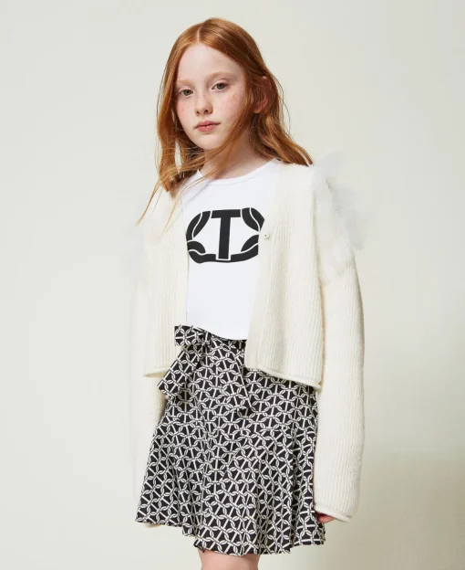Regular-Fit-Cardigan Mit Tüllvolants
