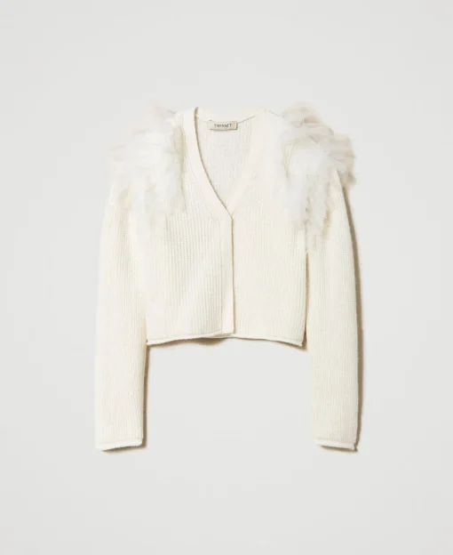 Regular-Fit-Cardigan Mit Tüllvolants