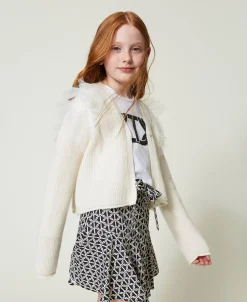 Regular-Fit-Cardigan Mit Tüllvolants