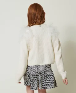 Regular-Fit-Cardigan Mit Tüllvolants