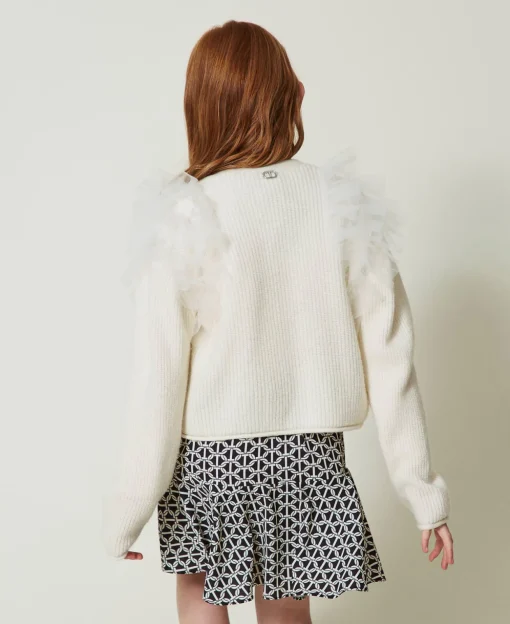 Regular-Fit-Cardigan Mit Tüllvolants