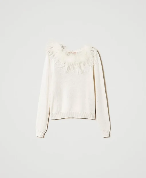 Regular-Fit-Pullover Aus Wollmischung Mit Federn
