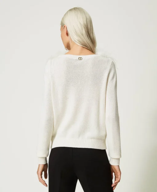 Regular-Fit-Pullover Aus Wollmischung Mit Federn