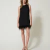 Ärmelloses Minikleid Aus Satin Mit Federn