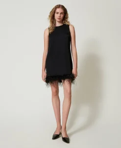 Ärmelloses Minikleid Aus Satin Mit Federn