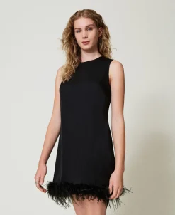 Ärmelloses Minikleid Aus Satin Mit Federn