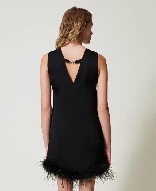 Ärmelloses Minikleid Aus Satin Mit Federn