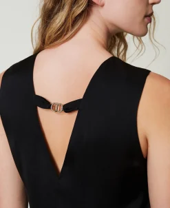 Ärmelloses Minikleid Aus Satin Mit Federn