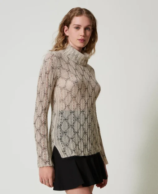 Rollkragenpullover Aus Mohairmischung Mit Print