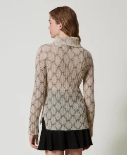 Rollkragenpullover Aus Mohairmischung Mit Print