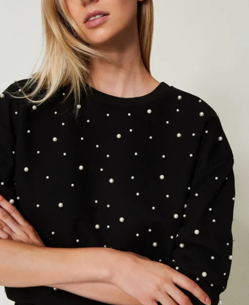 Rundhalssweatshirt Mit Perlen