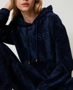 Samtsweatshirt Mit Aufgesticktem Logo