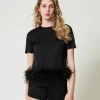 Satinbluse Mit Federn