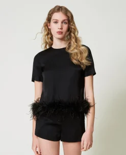 Satinbluse Mit Federn