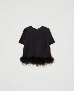 Satinbluse Mit Federn