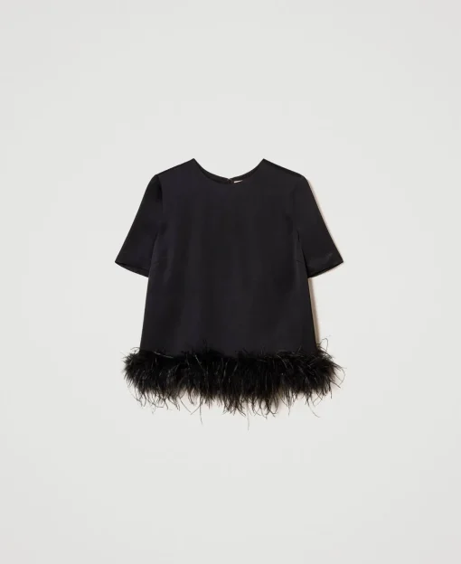 Satinbluse Mit Federn