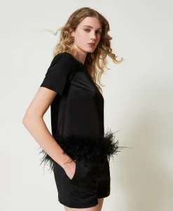 Satinbluse Mit Federn